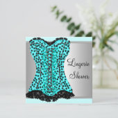 Aquamarin Leopard Corset Lingerie Brautparty Einladung (Stehend Vorderseite)