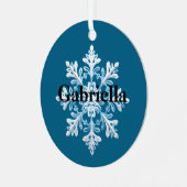 Aquamarin Light Blue White Snowflakes Weihnachten Ornament Aus Metall (Vorderseite links)