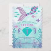 Aquamarin, Lila, Glitzer, Meerjungfrau, Mädchen Ge Einladung (Vorderseite)