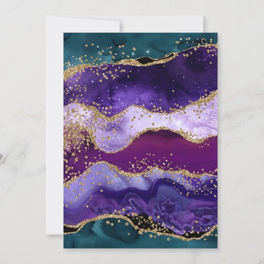 Aquamarin & Lila & Imitats Gold Glitzer Agate Gebu Einladung (Rückseite)