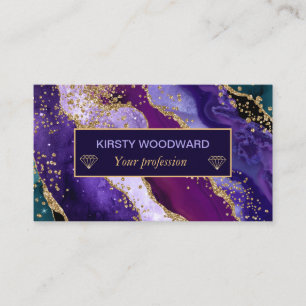 Aquamarin & Lila & Imitats Gold Glitzer Agate Visitenkarte