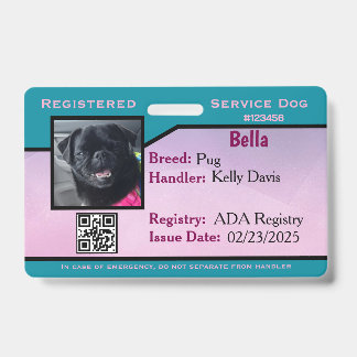 Aquamarin/Lila Service-Hund-ID-Abzeichen Ausweis