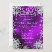 Aquamarin Lila Winterwonderland Süß 16 Schneeflock Einladung (Vorderseite)