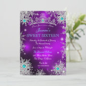 Aquamarin Lila Winterwonderland Süß 16 Schneeflock Einladung (Stehend Vorderseite)