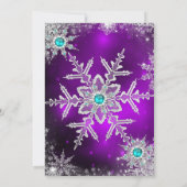Aquamarin Lila Winterwonderland Süß 16 Schneeflock Einladung (Rückseite)