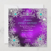 Aquamarin Lila Winterwonderland Süß 16 Schneeflock Einladung (Vorderseite)
