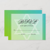 Aquamarin Lime Green Star von David Bat Mitzvah UA RSVP Karte (Vorne/Hinten)