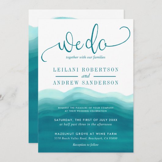 Aquamarin machen wir Watercolor Ombre Wedding Einladung (Vorne/Hinten)