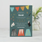 Aquamarin Magic Show Bar Bat Mitzvah Einladung (Stehend Vorderseite)