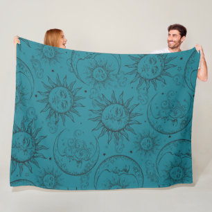 Aquamarin Magische Vintage Sonnenstrahlen Fleecedecke