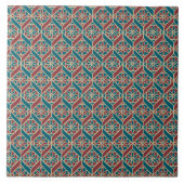 Aquamarin, Maroon, Beige Ethnisch-florales Muster Fliese (Vorderseite)