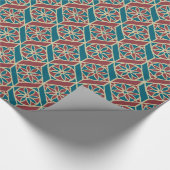 Aquamarin, Maroon, Beige Ethnisch-florales Muster Geschenkpapier (Ecke)