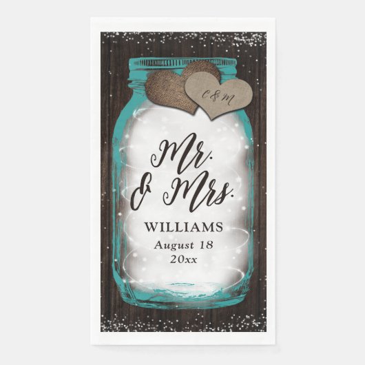 Aquamarin Mason Jar Barn Wood Mr. & Mrs. Wedding Serviette (Vorderseite)