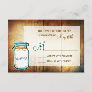 Aquamarin Mason Jar Barn Wood Rustic Wedding RSVP 