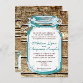 Aquamarin Mason Jar Rustic Barn Wood Wedding Einla Einladung (Vorne/Hinten)
