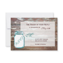 Aquamarin Mason Jar Rustic Barn Wood Wedding RSVP 