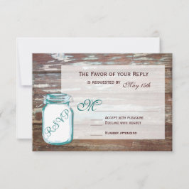 Aquamarin Mason Jar Rustic Barn Wood Wedding RSVP 