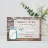 Aquamarin Mason Jar Rustic Barn Wood Wedding RSVP (Stehend Vorderseite)