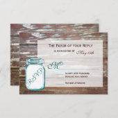 Aquamarin Mason Jar Rustic Barn Wood Wedding RSVP  (Vorne/Hinten)