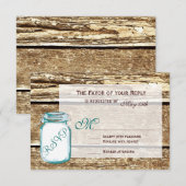 Aquamarin Mason Jar Rustic Barn Wood Wedding RSVP  Karte (Vorne/Hinten)