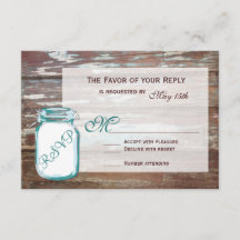 Aquamarin Mason Jar Rustic Barn Wood Wedding RSVP 