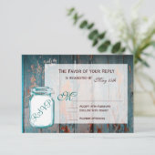Aquamarin Mason Jar Rustic Barn Wood Wedding RSVP  Karte (Stehend Vorderseite)