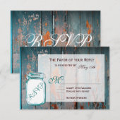 Aquamarin Mason Jar Rustic Barn Wood Wedding RSVP  Karte (Vorne/Hinten)