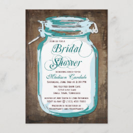 Aquamarin Mason Jar Rustic Bridal Dusche Einladung
