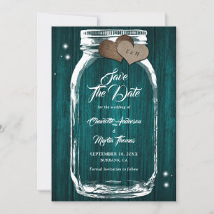 Aquamarin Mason Jar Rustic Country Barn Wood Weddi Save The Date