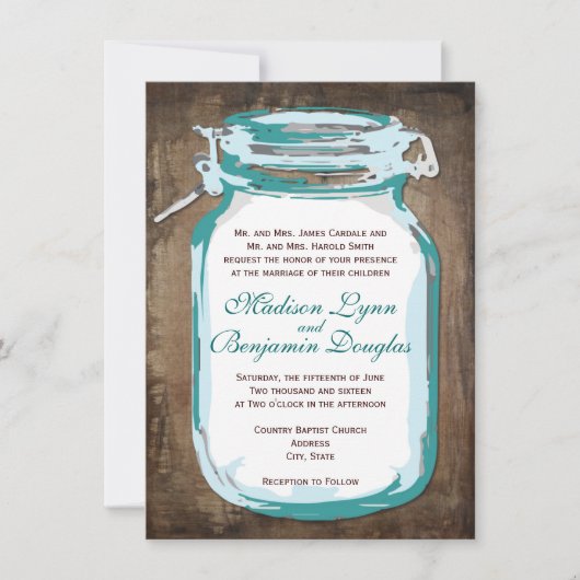Aquamarin Mason Jar Rustic Country Wedding Einladu Einladung (Vorderseite)