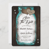 Aquamarin Mason Jar String Lights Barn Wood Weddin Save The Date (Vorderseite)