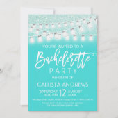 Aquamarin Mason Jar String Lights Glitzer Bachelor Einladung (Vorderseite)