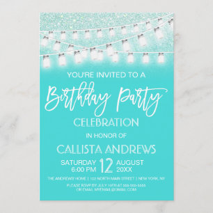 Aquamarin Mason Jar String Lights Glitzer Geburtst Einladung