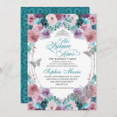 Aquamarin & Mauve Ocean Sunset Tiara Quinceanera Einladung (Vorne/Hinten)