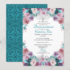 Aquamarin & Mauve Sunset Quinceanera Geburtstag Einladung