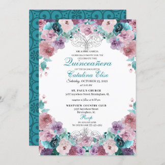 Aquamarin & Mauve Sunset Quinceanera Geburtstag Einladung