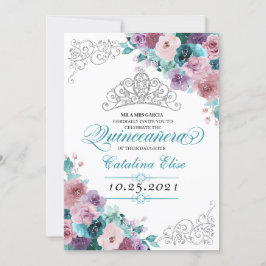Aquamarin & Mauve Sunset Tiara Quinceanera Einladung