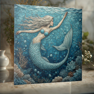Aquamarin-Meerjungfrau-Ozean-Mosaik-Leuchtende-Kor Fliese
