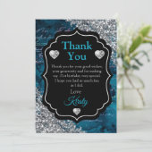 Aquamarin Mermaid Letters Silver Glitzer Vielen Da Dankeskarte (Stehend Vorderseite)