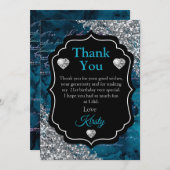 Aquamarin Mermaid Letters Silver Glitzer Vielen Da Dankeskarte (Vorne/Hinten)