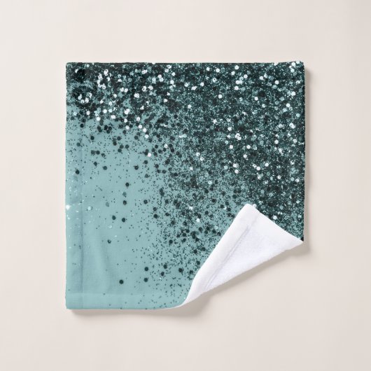 Aquamarin Mermaid Ocean Glitzer #4 (Imitats Glitze Badhandtuch Set (Waschlappen)