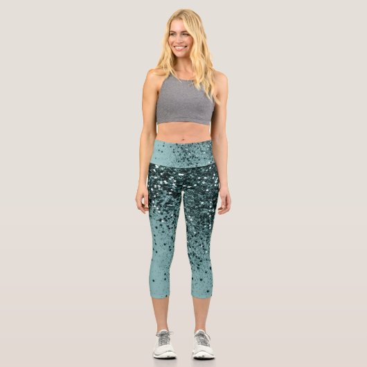 Aquamarin Mermaid Ocean Glitzer #4 (Imitats Glitze Capri Leggings (Vorderseite)