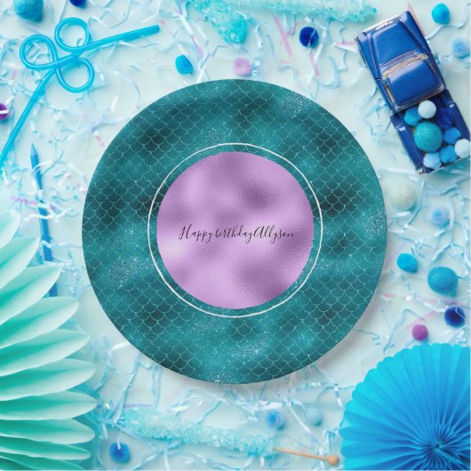 Aquamarin Mermaid Sparkle Pappteller (Party)