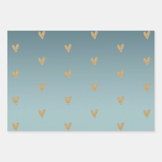 Aquamarin Mint Ombre Gold Glitzer Herz Geschenkpapier Set (Vorderseite)