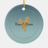 Aquamarin Mint Ombre Gold Glitzer Herz Keramik Ornament (Vorne)