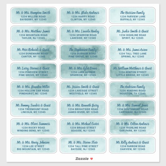 Aquamarin Minze Watercolor Script Guest Address La Aufkleber (Blatt)