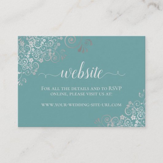 Aquamarin mit der eleganten Silver Lace Wedding We Begleitkarte (Vorderseite)