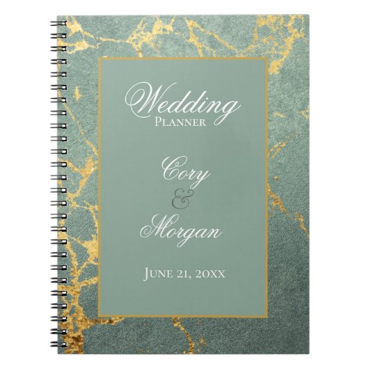 Aquamarin mit Gold Marbling Wedding Planner Notebo Notizblock (Vorderseite)