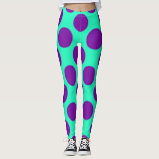 Aquamarin mit Lila Polka Dots! Leggings (Vorderseite)
