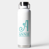 Aquamarin Mit Monogramm Trinkflasche (Rückseite)